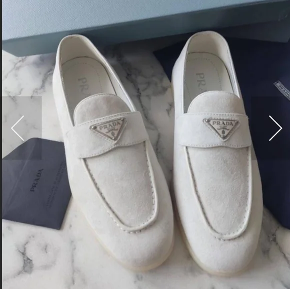 $1,190 Prada Triangle Logo Suede Loafers White EU 38 US 8 BNIB - Picture 4 of 13